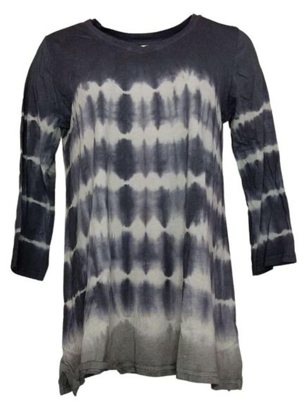 LOGO by Lori Goldstein Tie Dye Cotton Modal 3/4 Sleeve Top Black XXS